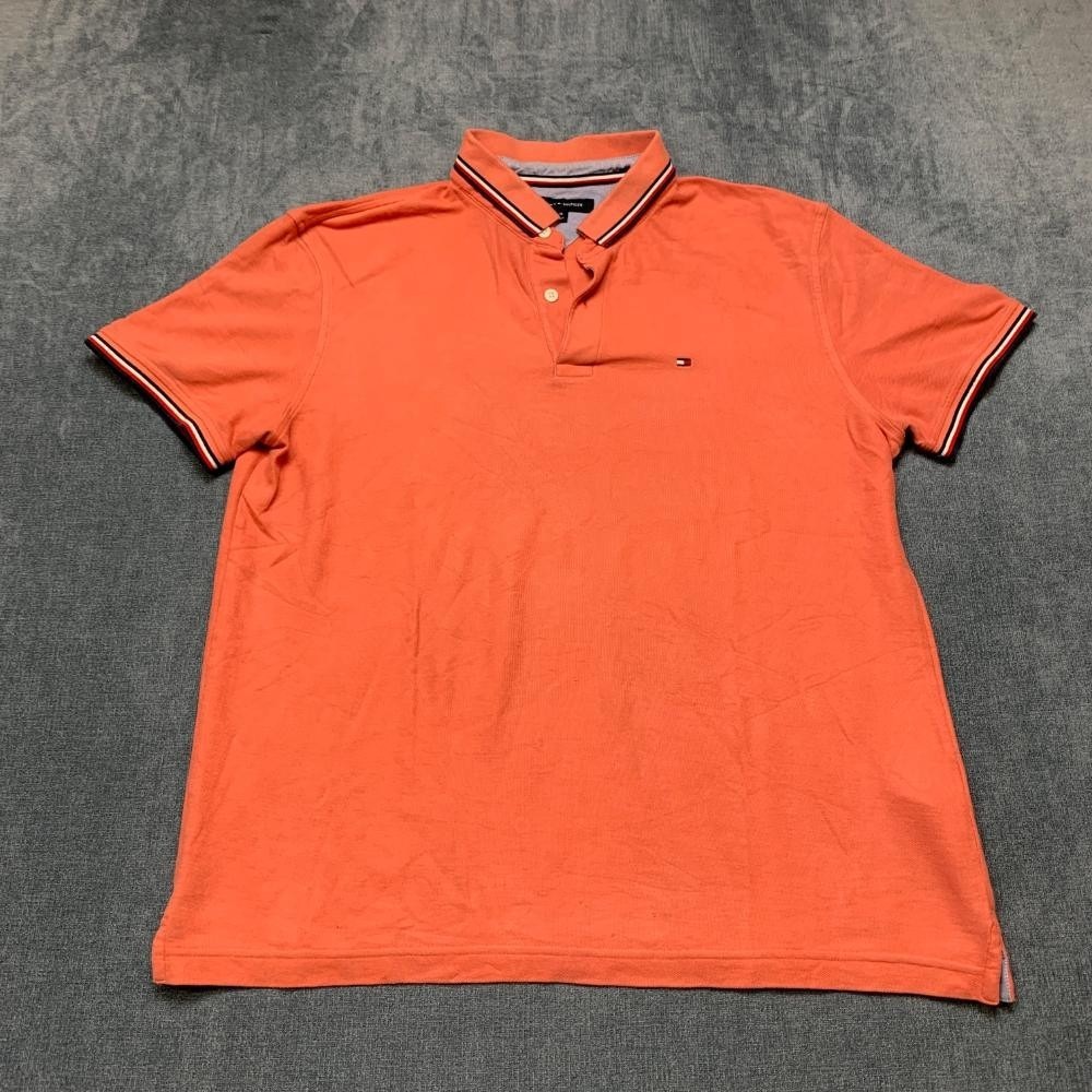 Tommy Hilfiger Polo Shirt Mens Large Coral Cotton Short Sleeve Golf Tennis
